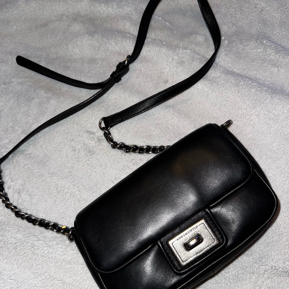Karl Lagerfeld Black Crossbody Bag with Silver Accents
